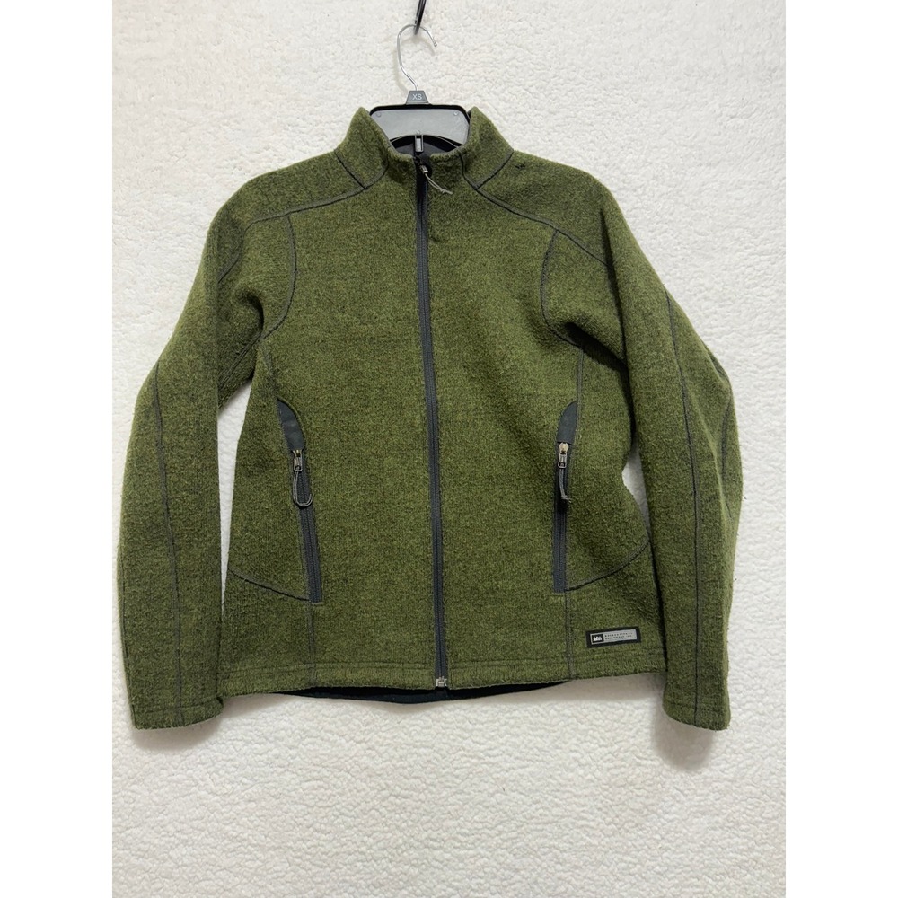 REI Womens Full Zip Wool Blend Fleece Jacket Green Size Medium F07